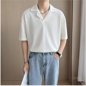 New men's Polo style Short Sleeve collared button shirt size Large